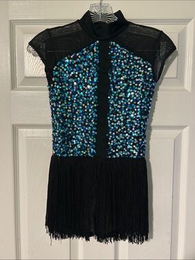 Weissman Black Dance Costume with Blue and Green Sequins